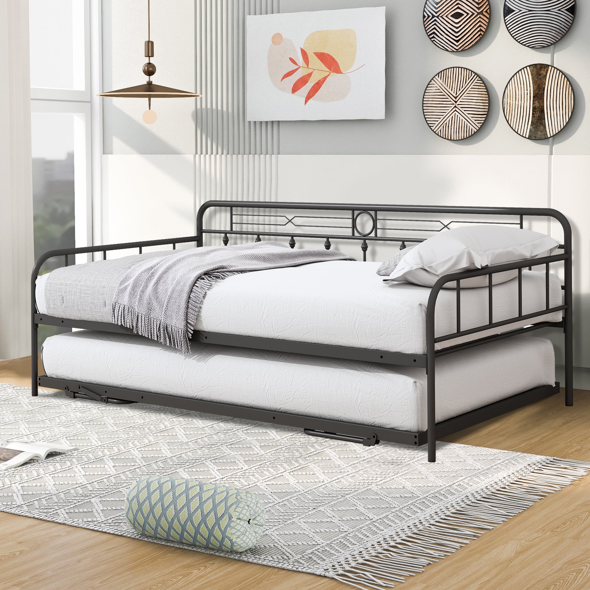 LegaHome Twin Metal Daybed with Pop Up Trundle Bed, HeavyDuty Steel