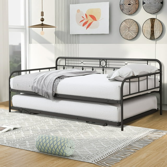 LegaHome Twin Metal Daybed with Pop Up Trundle Bed, HeavyDuty Steel