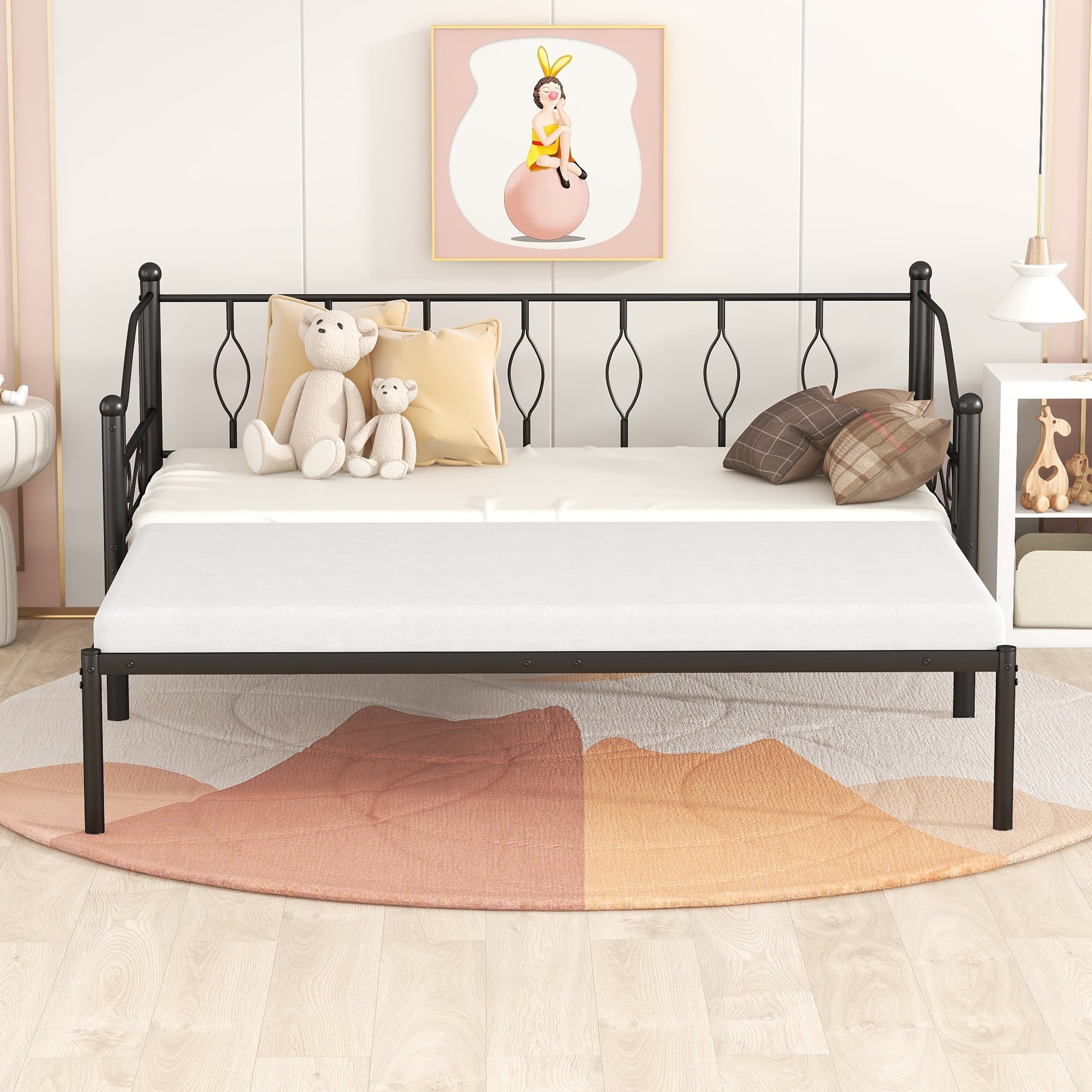 BTMWAY Twin Metal Daybed with Pullout Trundle Bed, HeavyDuty Steel
