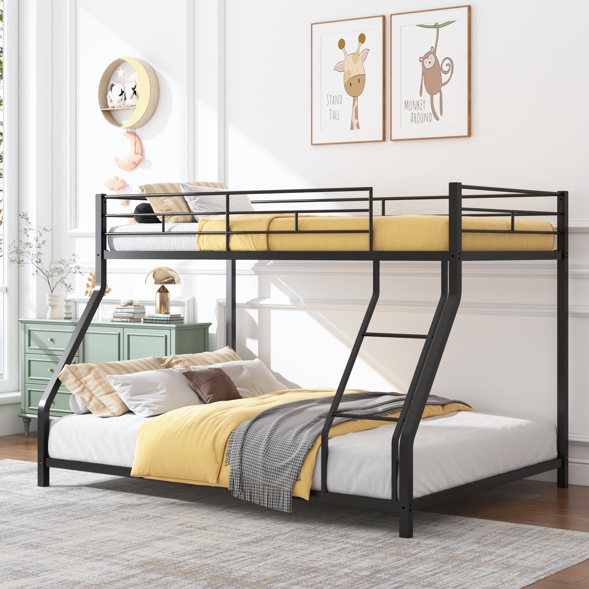 BTMWAY Twin Over Full Bunk Bed, Heavyduty Metal Bunk Beds Twin Over Full Size, Dorm Room Metal