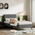 thumbnail image 1 of BTMWAY Twin Size Bed Frame, New Upgraded Linen Fabric Upholstered Platform Bed with Button Tufted Headboard, No Box Spring Needed, Twin Bed for Kids Teens Adults, 250lbs Capacity, Easy Assembly, Gray, 1 of 9