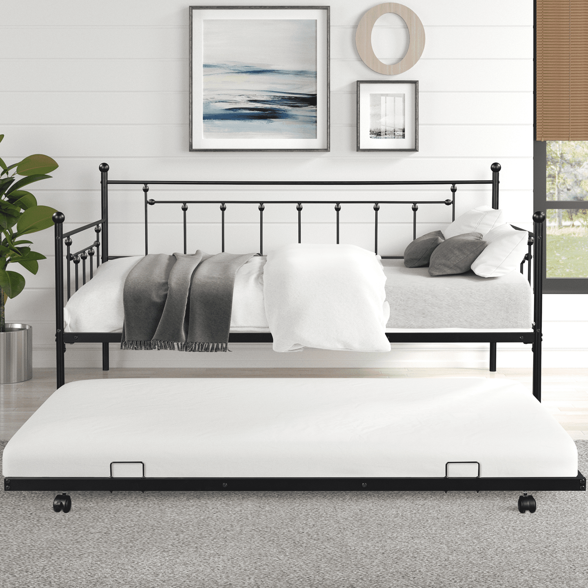 Full size metal trundle bed frame deals