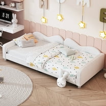 LEGAHOME Twin Size Upholstered Daybed, Modern Sherpa Fabric Sofa Bed with Cloud-Shaped Backrest and Heavy Duty Wooden Slats, Daybed Frame No Box Spring Needed, White