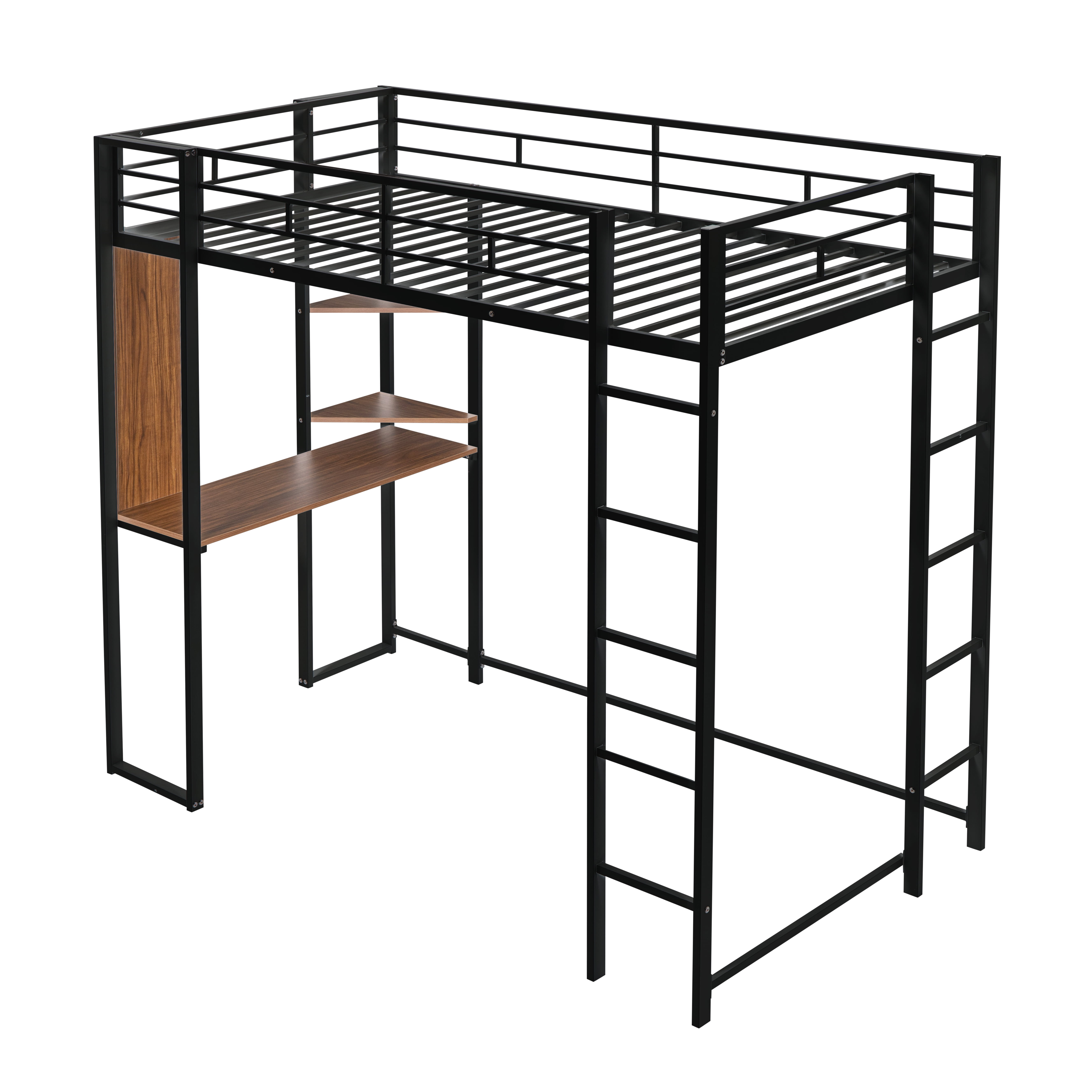 BTMWAY Twin Size Metal Loft Bed Frame with Writing Desk, Storage ...