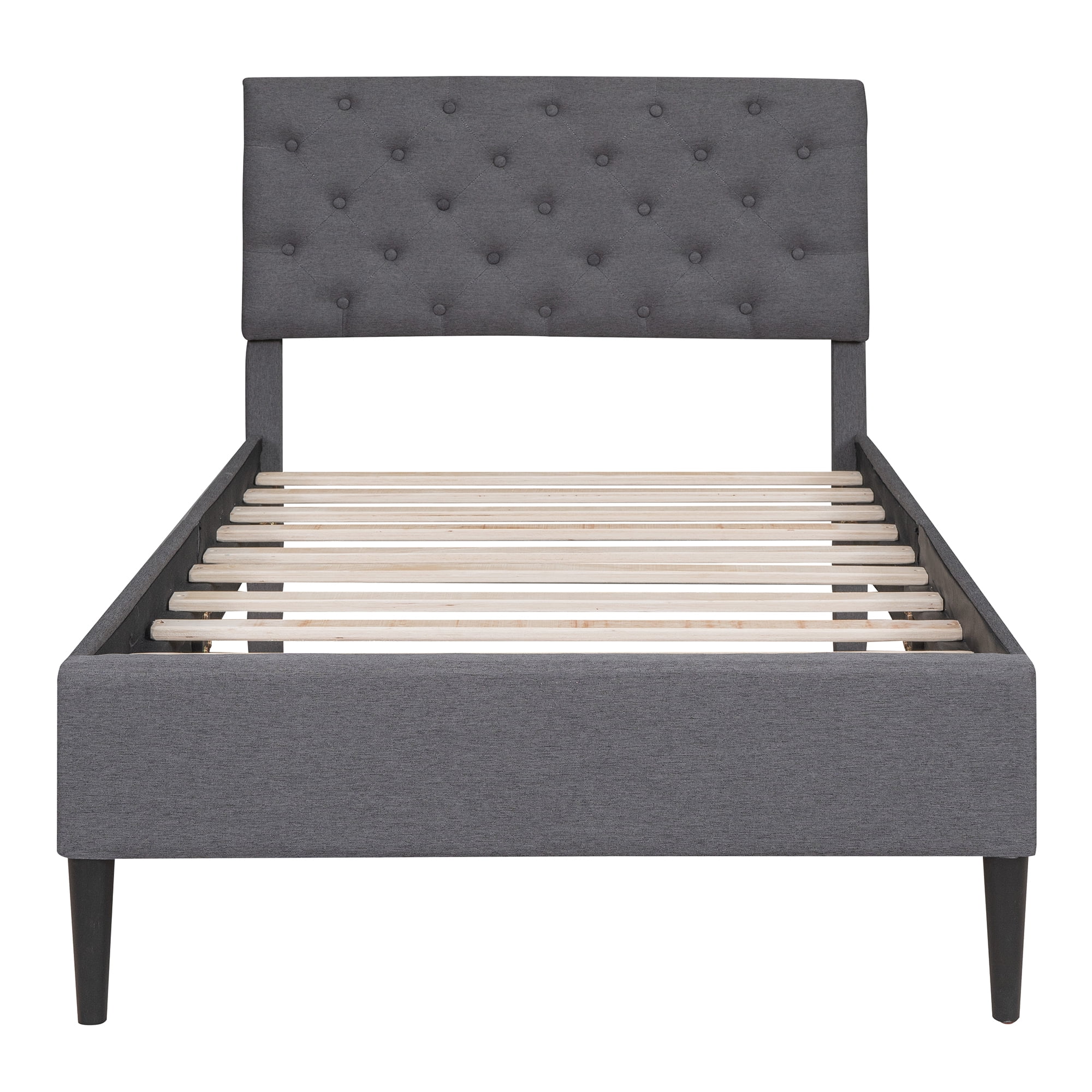 LEGAHOME Twin Size Upholstered Platform Bed, New Upgraded Twin Bed Frame with Rivet Decoration Headboard, Modern Single Bed for Kids Teens Boys Girls, No Box Spring Needed, White