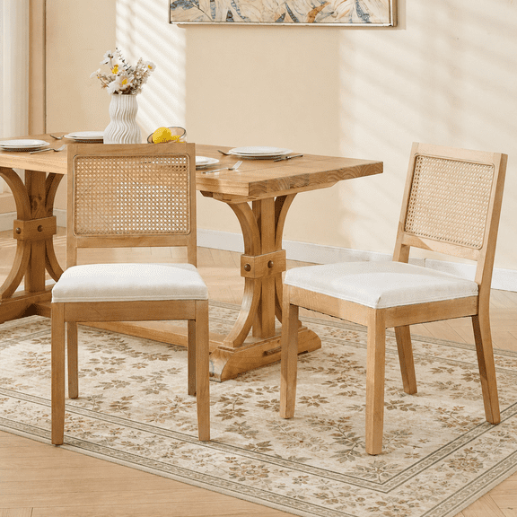 Dining Chairs Set of 2, Modern Farmhouse Kitchen Chair with Cane Back, LEGAHOME Upholstered Dining Room Chair, Wood Side Chair for Kitchen Dining Room, Beige
