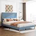 thumbnail image 1 of BTMWAY Upholstered Queen Bed, Blue Upholstered Fabric Platform Bed Frame with Headboard, No Box Spring Needed, Modern Queen Size Bed Frame for Kids Teens Adults, 600lbs Capacity, 1 of 9