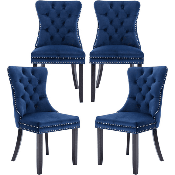 LegaHome Velvet Dining Chairs Set of 4, High-end Upholstered Button Tufted Dining Chair with Nailhead Trim and Solid Wood Legs, Modern Padded Seat Accent Chairs, Kitchen Dining Chairs Set, Blue