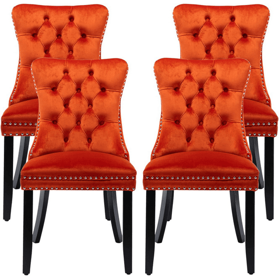 LegaHome Velvet Dining Chairs Set of 4, High-end Upholstered Button Tufted Dining Chair with Nailhead Trim and Solid Wood Legs, Modern Padded Seat Accent Chairs, Kitchen Dining Chairs Set, Orange
