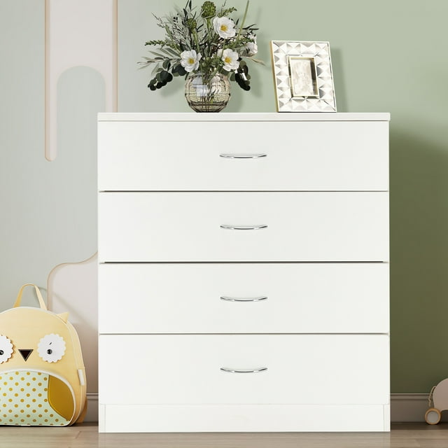 BTMWAY Modern White Dresser, 4 Drawer Bedroom Chest, Wood Nightstand