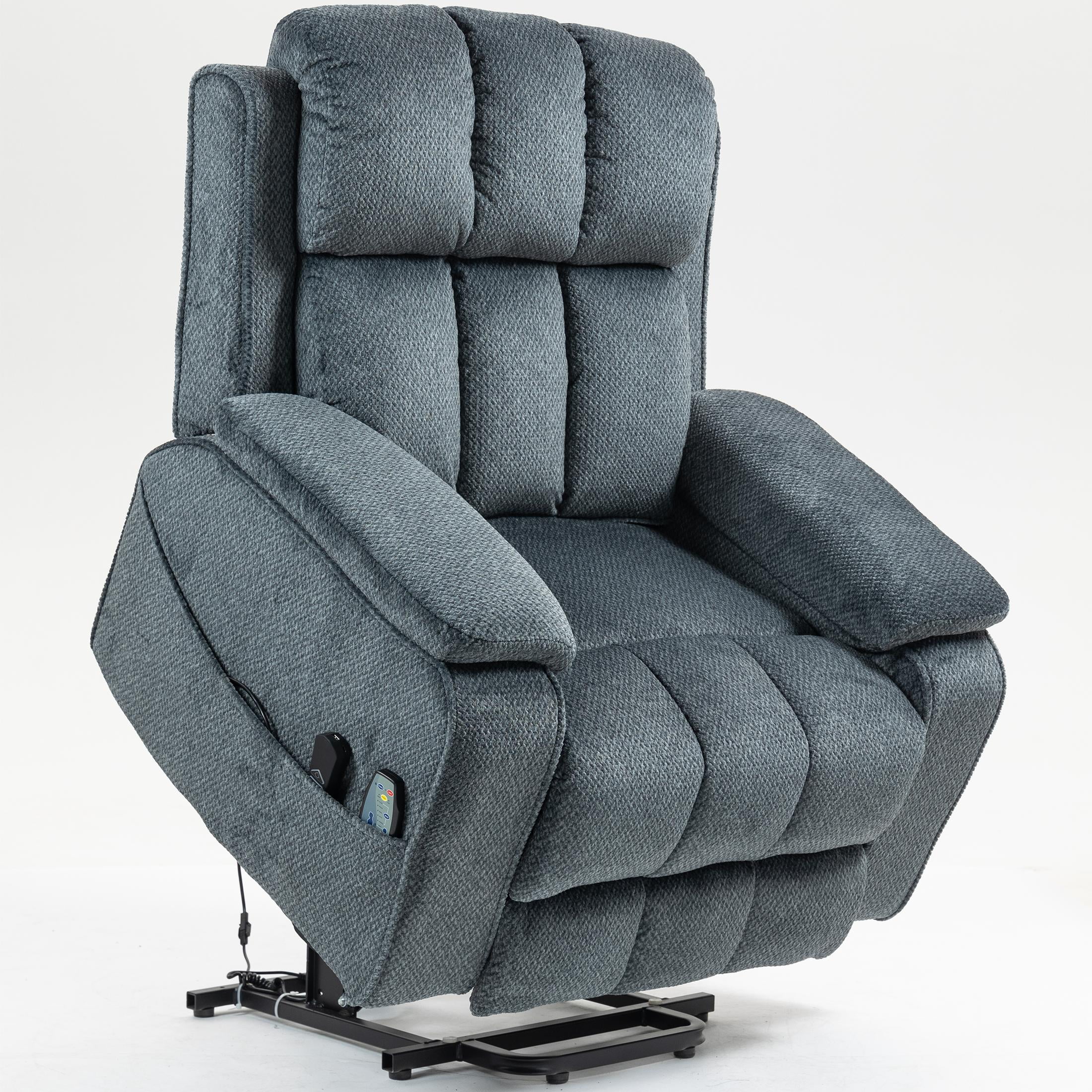 LEGAHOME Oversized Lift Recliner Chair with Heat & Massage, Fabric Lay Flat Recliner with Extended Footrest, Side Pockets, Cup Holders, USB Charging, Electric Power Sofa for Adults Seniors, Blue