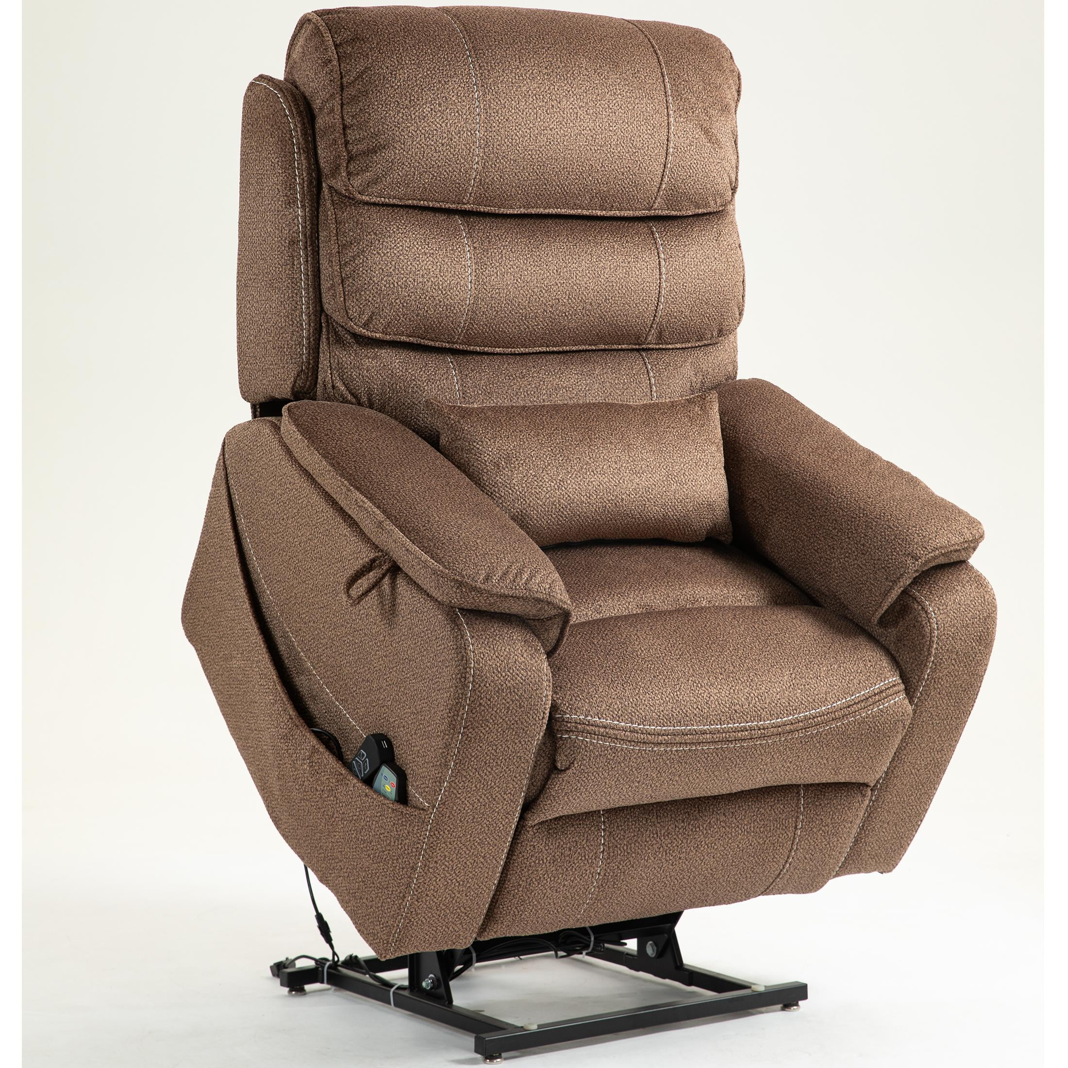 LEGAHOME Oversized Lift Recliner Chair with Wireless Phone Charging and Retractable Tray Table, 180 Degree Lying Flat Electric Power Sofa with Heat & Massage, Side Pocket, Cup Holder, Brown