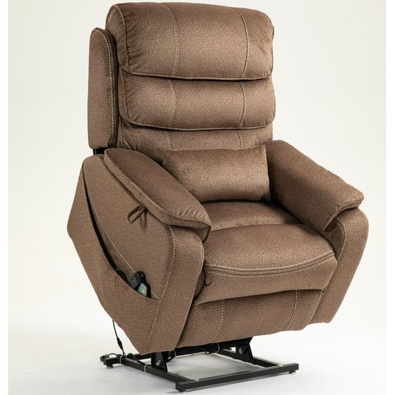 LEGAHOME Oversized Lift Recliner Chair with Wireless Phone Charging and Retractable Tray Table, 180 Degree Lying Flat Electric Power Sofa with Heat & Massage, Side Pocket, Cup Holder, Brown
