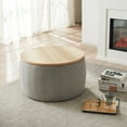 thumbnail image 1 of BTMWAYRound Coffee Table, 2 in 1 Round Storage Ottoman with Reversible Lid Tray, Upholstered Round Storage Ottoman Coffee Table with Storage, Footstool End Table for Living Room, Bedroom, Light Gray, 1 of 8