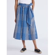 Free Assembly Women's and Women's Plus Cotton Button Front Midi Skirt with Paperbag Waist, Sizes XS-4X