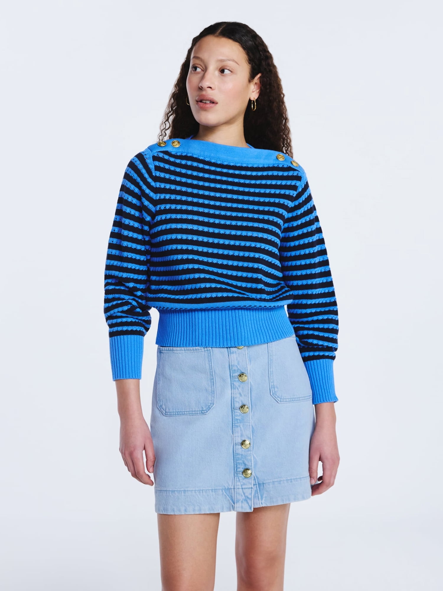 Free Assembly Women's Button Shoulder Sweater with Long Sleeves, Sizes XS-XXL