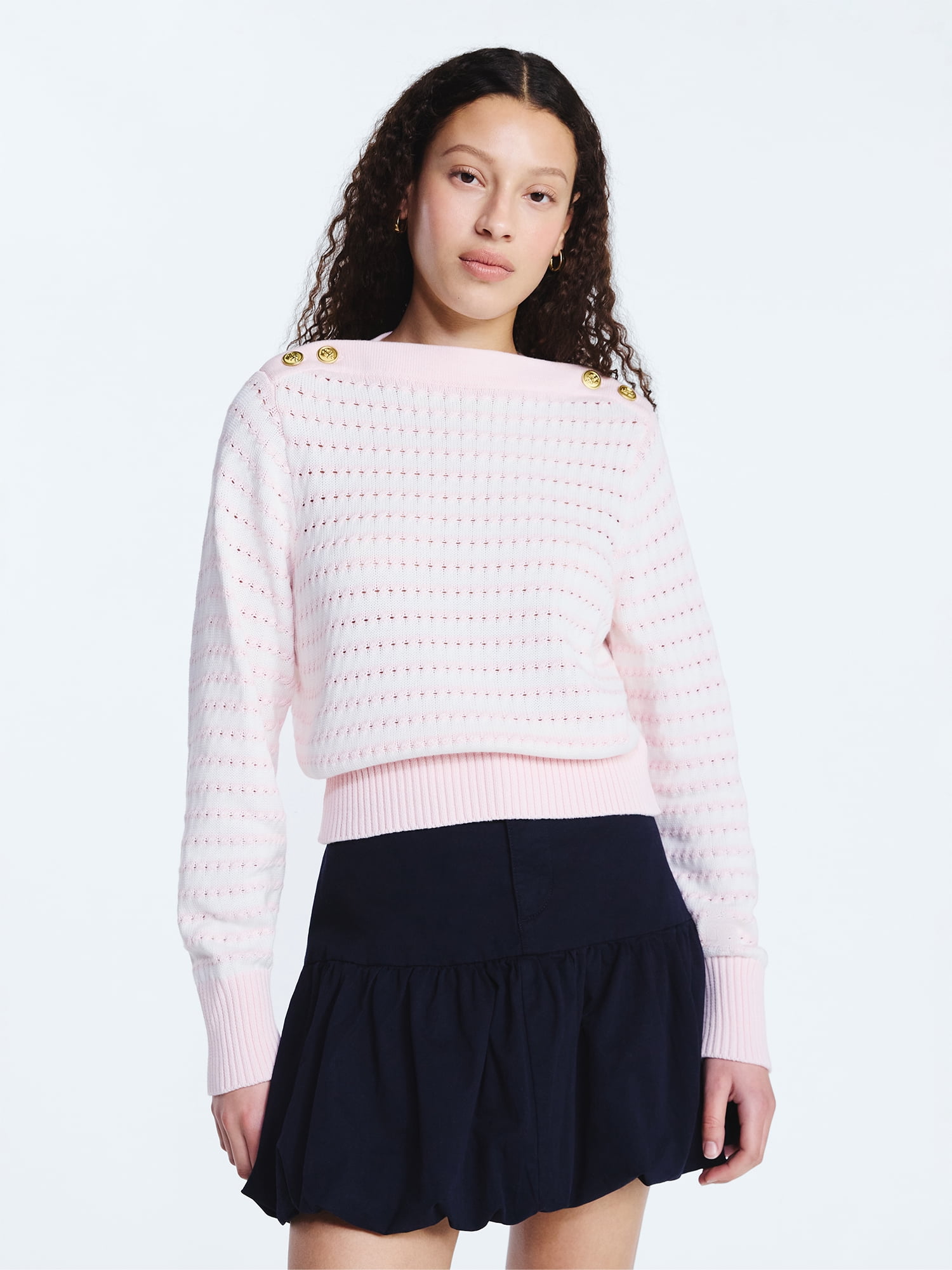 Free Assembly Women's Button Shoulder Sweater with Long Sleeves, Sizes XS-XXL