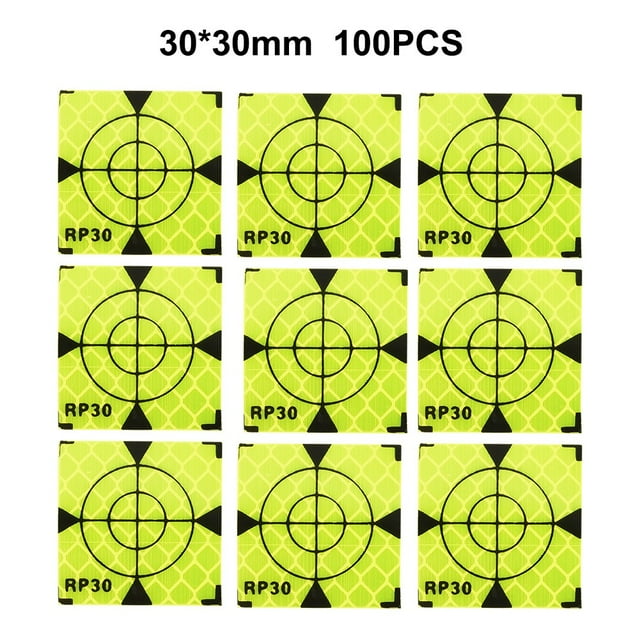 BTOER 100pcs Total Station Reflector 60/50/40/30/20mm Prismatic Aim Target Sticker Survey Fluorescent Reflector Sheet Monitoring Tools