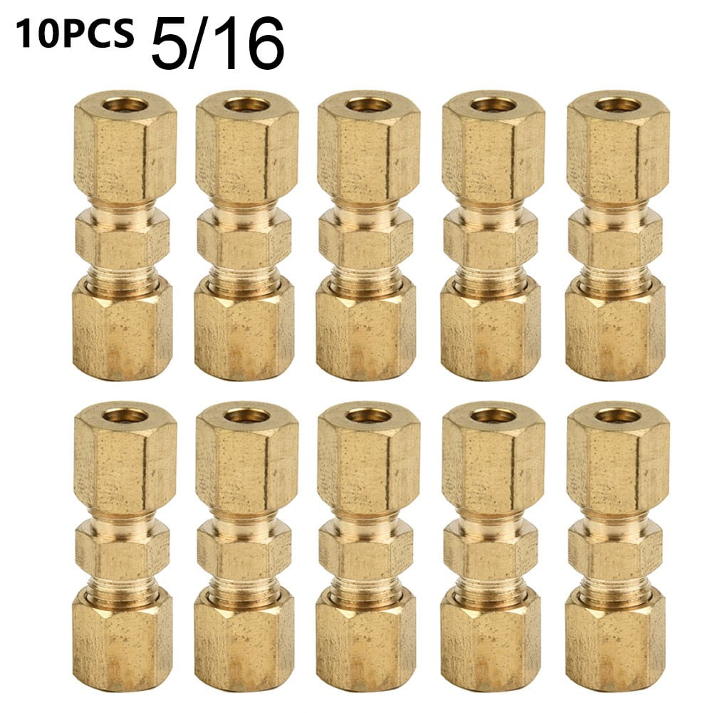 10-Pack Brake Line Union Fittings - Straight Compression Connector, 3/16" OD