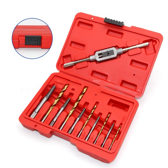 BTOER 11pcs Coarse Thread Screw Extractor Set Auger Drill Adjustable Tap Wrench Set