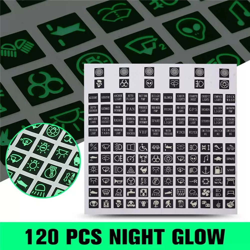 Round Rocker Switch Labels BTOER 120Pcs/Sheet Rocker Switch Label Decal Circuit Panel Luminous ...