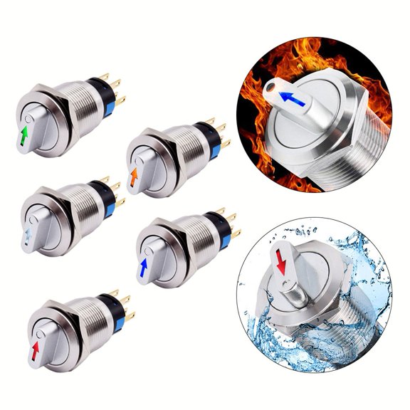 BTOER 19mm Momentary Rotary Switch 3Positions 2NO2NC 12-24V ON-Off Waterproof