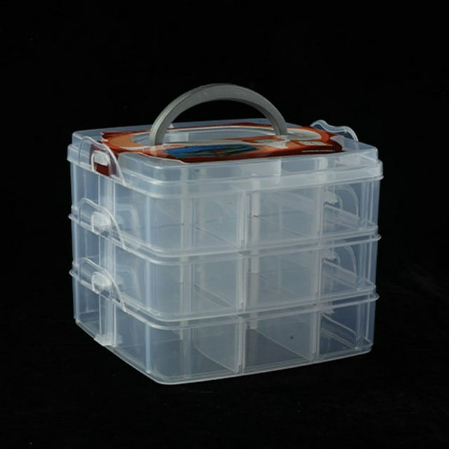 BTOER 1PC Screw Box Organizer Screws Box For Garage 18 Grids Plastic Adjustable Storage Case Box 3 Layer Beads Jewelry Container, White