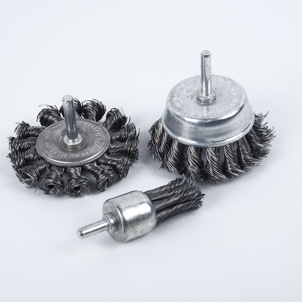 BTOER 3PCS Steel Rotary Joint Knot Flat Wire Wheel Cup Brush Disk Rust