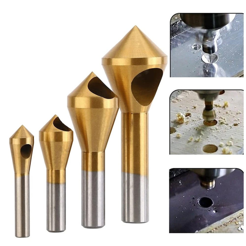 BTOER 4Pcs Titanium Countersink Deburring Drill Bit Hole Cutter Metal