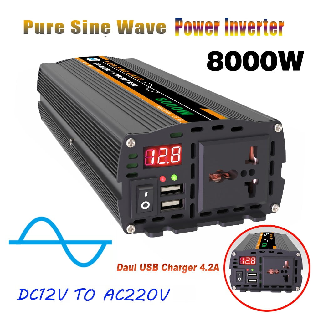 BTOER High-quality 8000W Pure Sine Wave Power Inverter for Solar Panel, Home,, 12V转220V