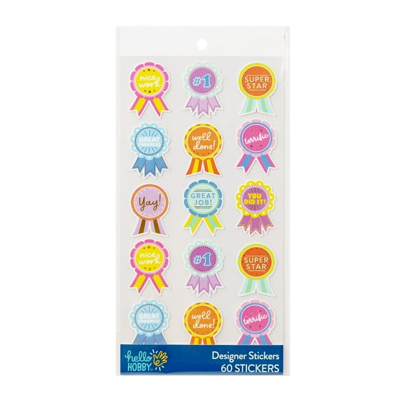 Hello Hobby Multicolor Back to School Award Ribbons Designer Stickers, 60 Count
