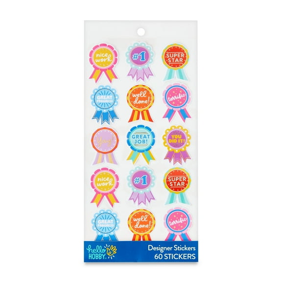 Hello Hobby Multicolor Back to School Award Ribbons Designer Stickers, 60 Count