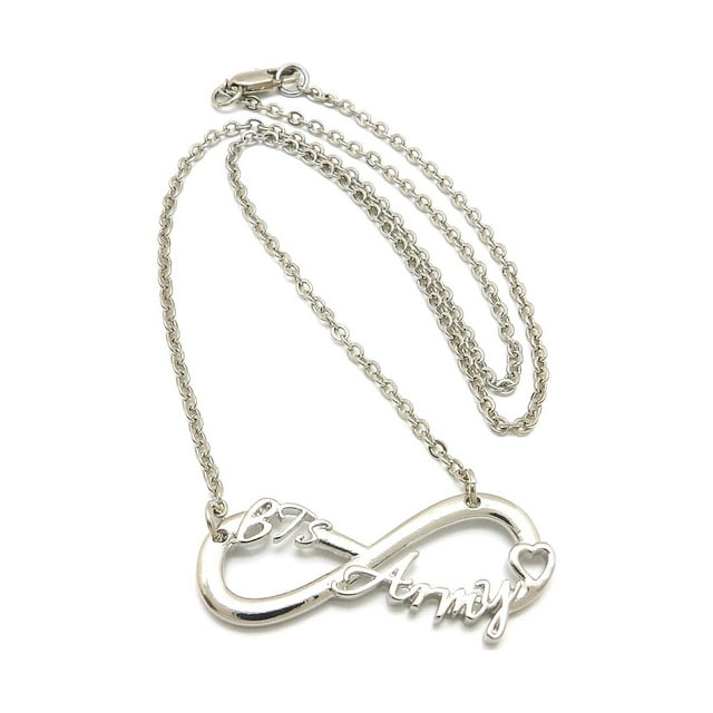 BTS Army Fans Infinity Sign Pendant with 2mm 18" Link Chain Necklace in Silver-Tone, BTS Army