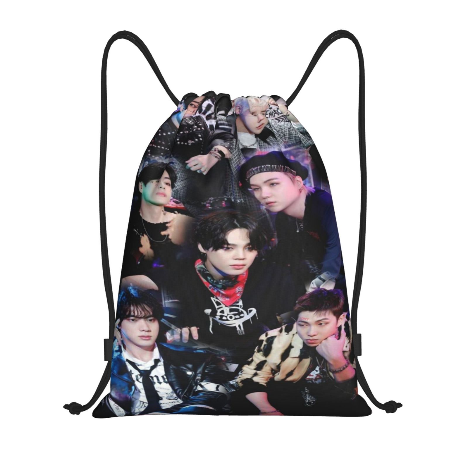 BTS Drawstring Backpack Adjustable Sports Gym Bag Waterproof Lightweight Bag Sports Yoga Bag Outdoor Travel Sackpack
