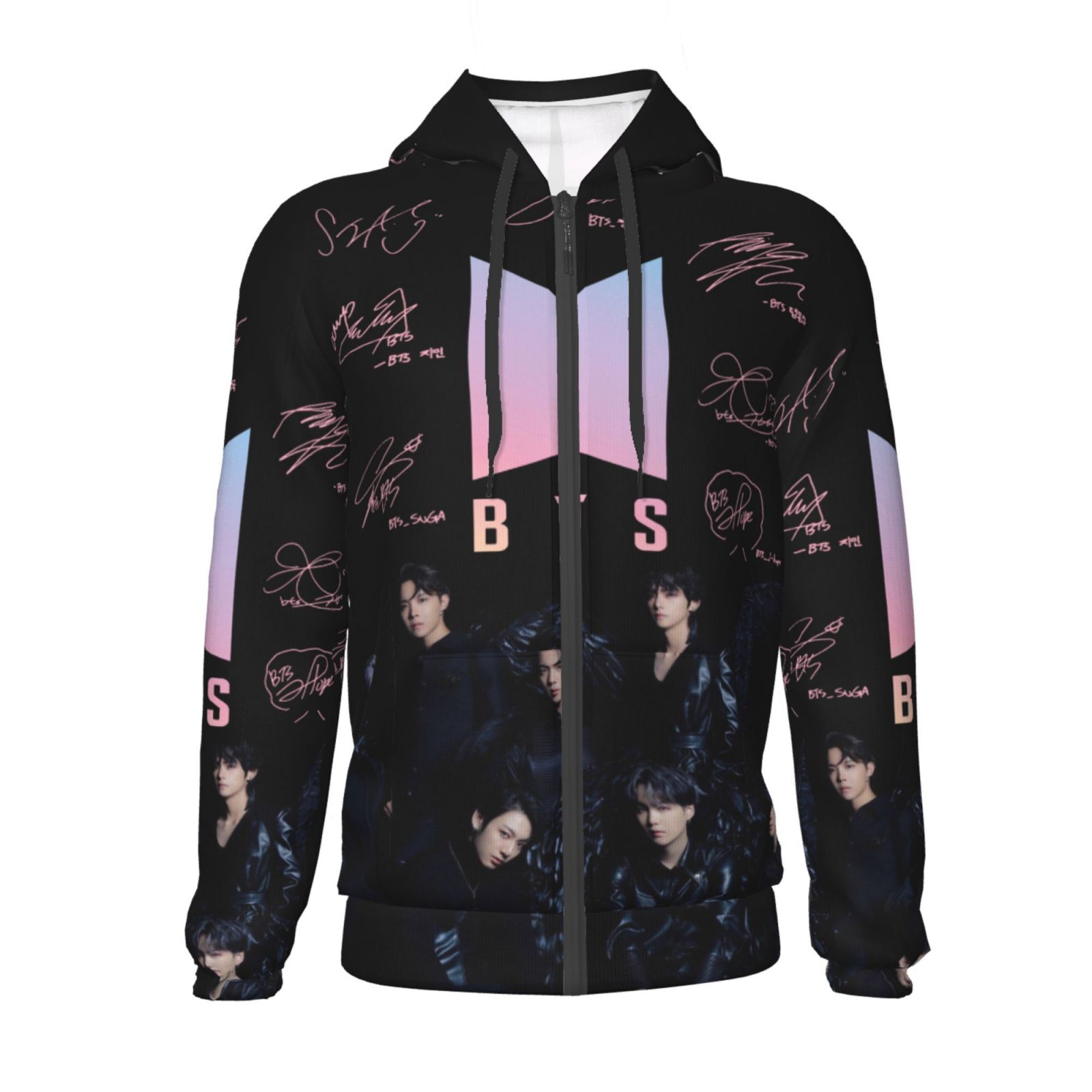 BTS Hoodies Novelty Zipper Hooded Sweater Casual Warm Jackets Sports