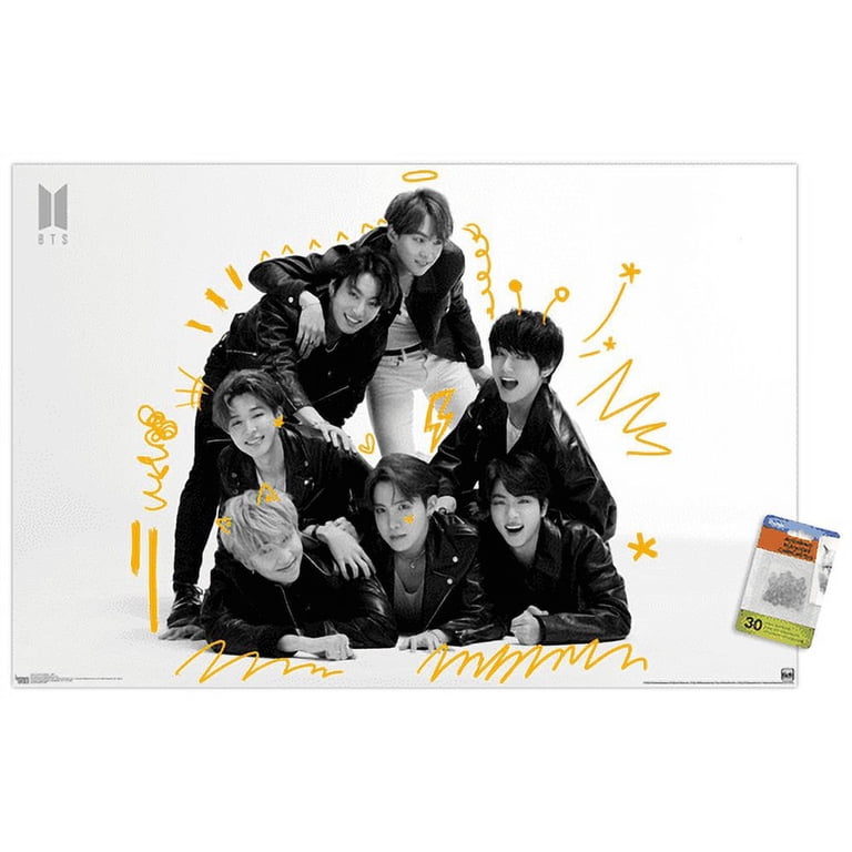 BTS - MOS7 - BW Wall Poster with Push Pins, 22.375