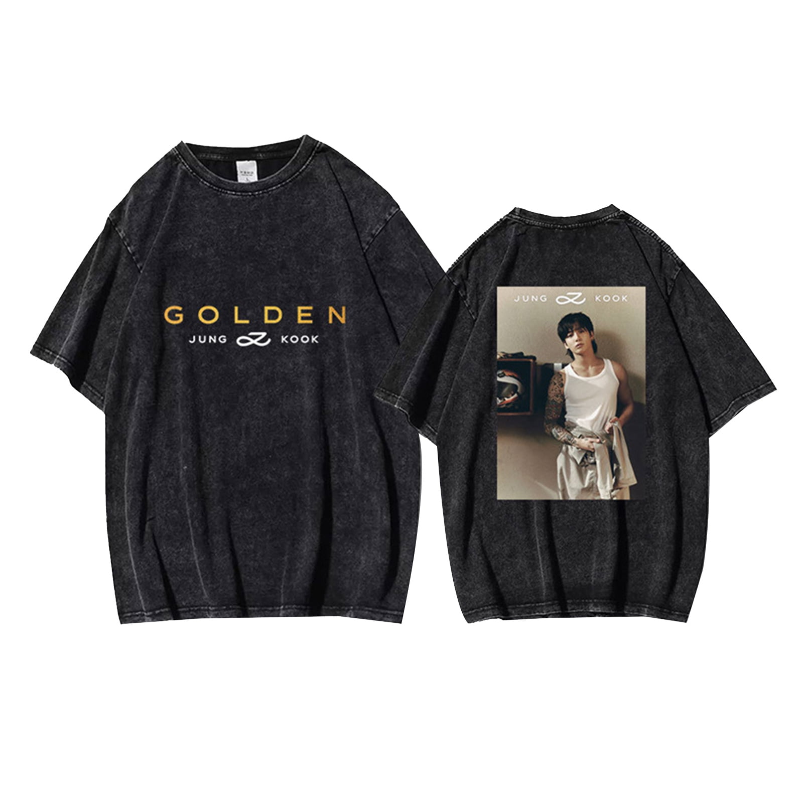 BTS T-shirt Jungkook T-shirt Unisex Black Washed Kpop Tee