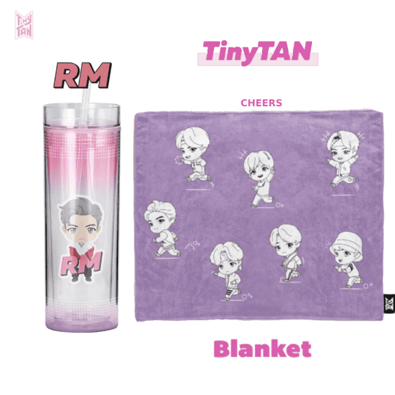 BTS TinyTAN Official BTS Ice Cup Tumbler 11.8 oz RM w/ Cheers Blanket