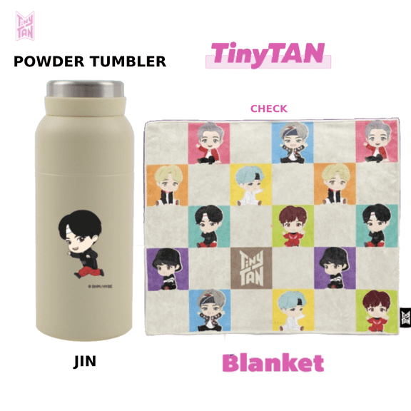 BTS TinyTAN Official BTS Powder Tumbler 11.5 oz Jin w/ Check Blanket