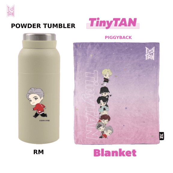 BTS TinyTAN Official BTS Powder Tumbler 11.5 oz RM w/ Piggyback Blanket