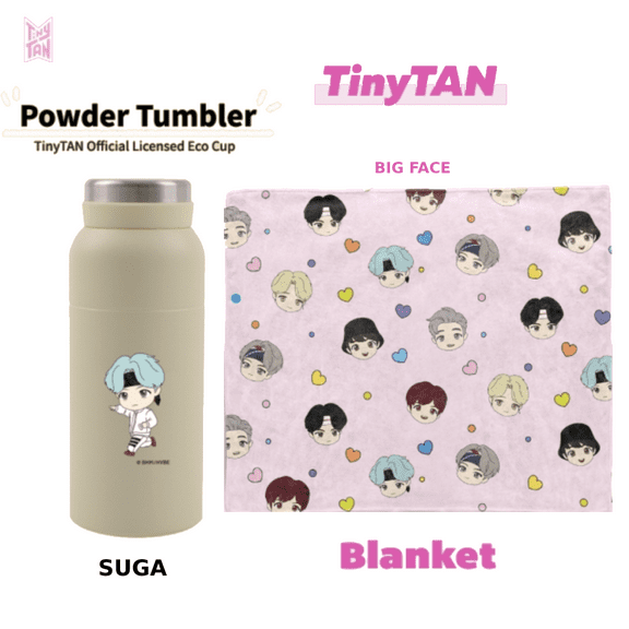 BTS TinyTAN Official BTS Powder Tumbler 11.5 oz SUGA w/ Big Face Blanket