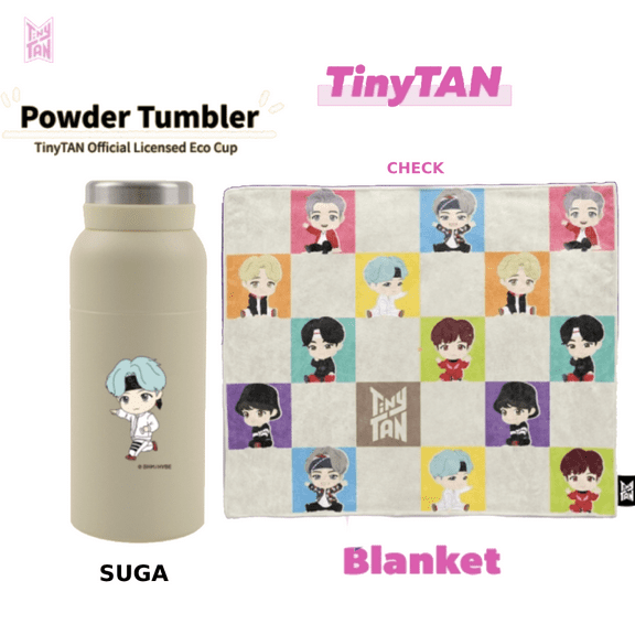 BTS TinyTAN Official BTS Powder Tumbler 11.5 oz SUGA w/ Check Blanket