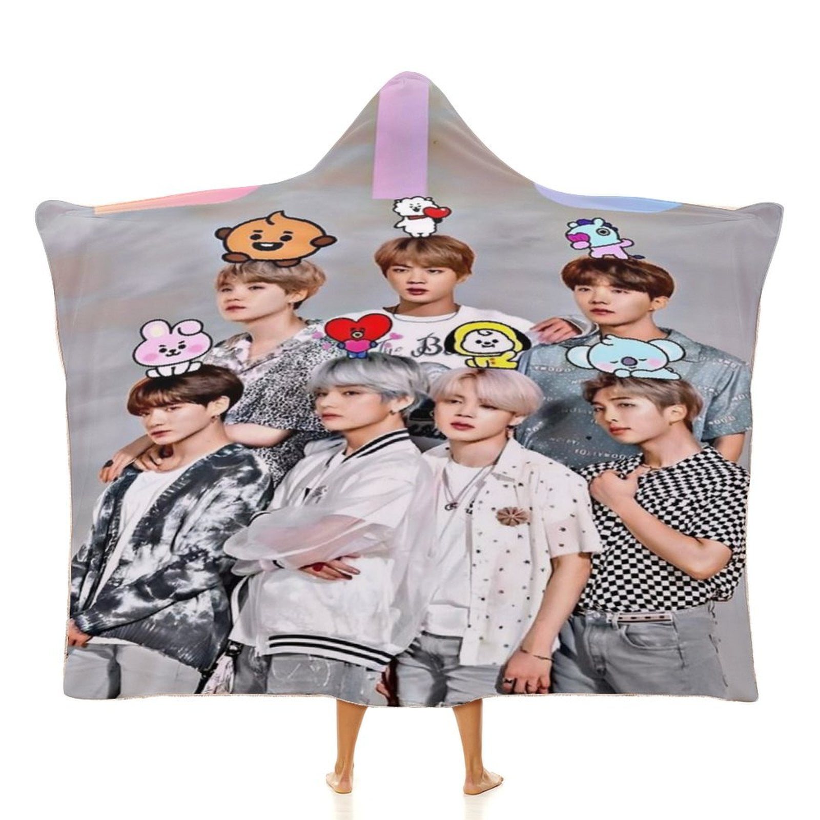 BTS Wearable Blanket Fleece Hooded Robe Cloak Throw Quilt Poncho