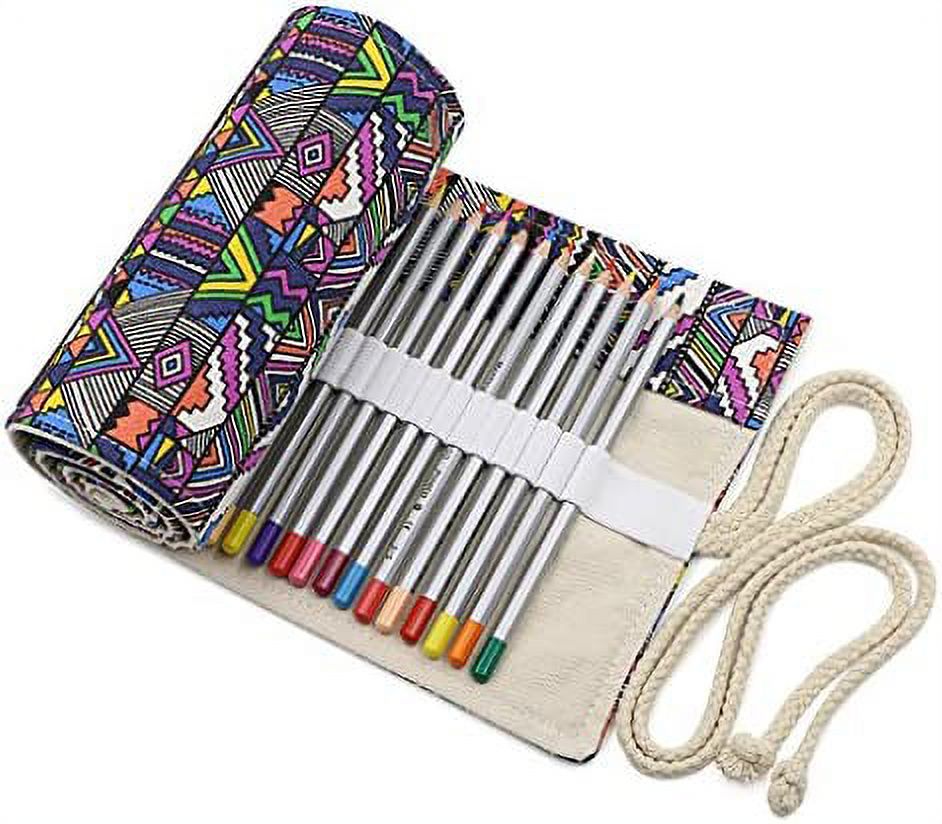BTSKY® Canvas Colored Pencil Roll Wrap 72 Slot-Adult Coloring Pencil Holder  Organizer for 72 Colored Pencils, NO Pencils (Bohemian) 