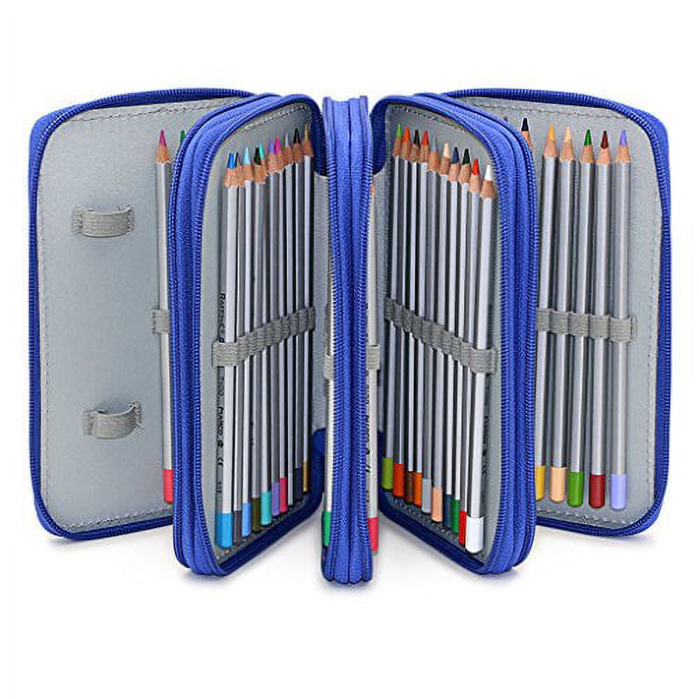 BTSKY Handy Wareable Oxford Pencil Bag 72 Slots Pencil Organizer Portable  Watercolor Pencil Wrap Case (Blue) 