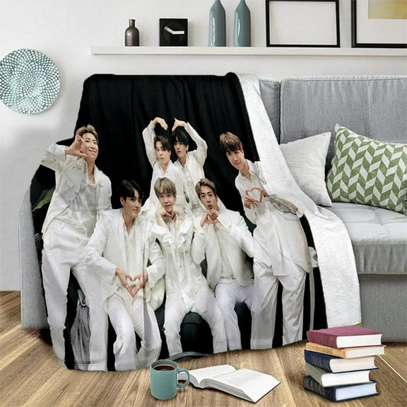 BTSS Blanket Gifts - 60" x 50" Inches Cartoon Bangtan Flannel Throw Blanket for Boys Girls- Soft Furry Blankets Gift for Sofa