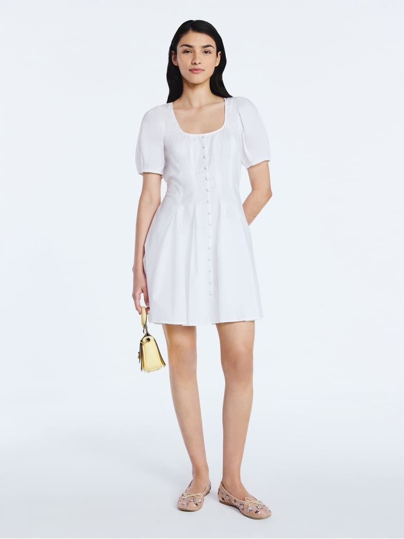 knee length dresses for ladies Miss Circle Women Heather Black Collared Decorative Button-Front Mini Dress