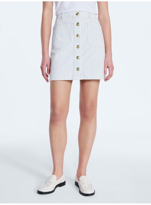Women's Button Front Striped Cotton Mini Skirt, Sizes 0-20