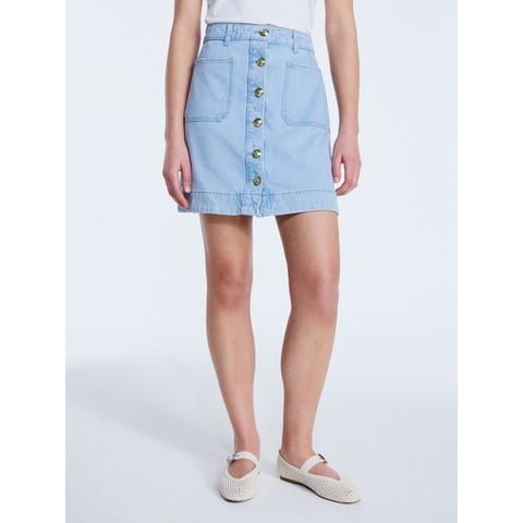 Women's Button Front Denim Mini Skirt, Sizes 0-20