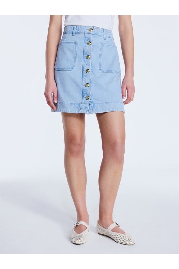 Women's Button Front Denim Mini Skirt, Sizes 0-20